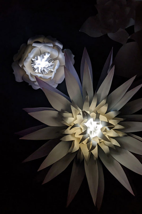 paper flower lantern with battery operated puck light