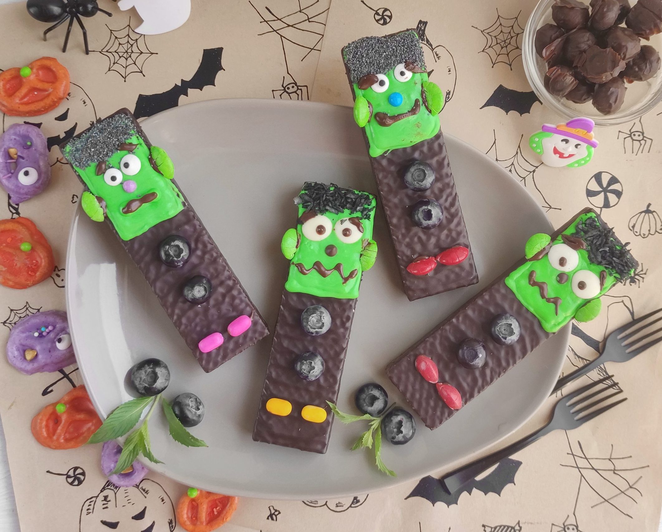 Homemade Frankenstein Halloween Chocolate Bar Treats