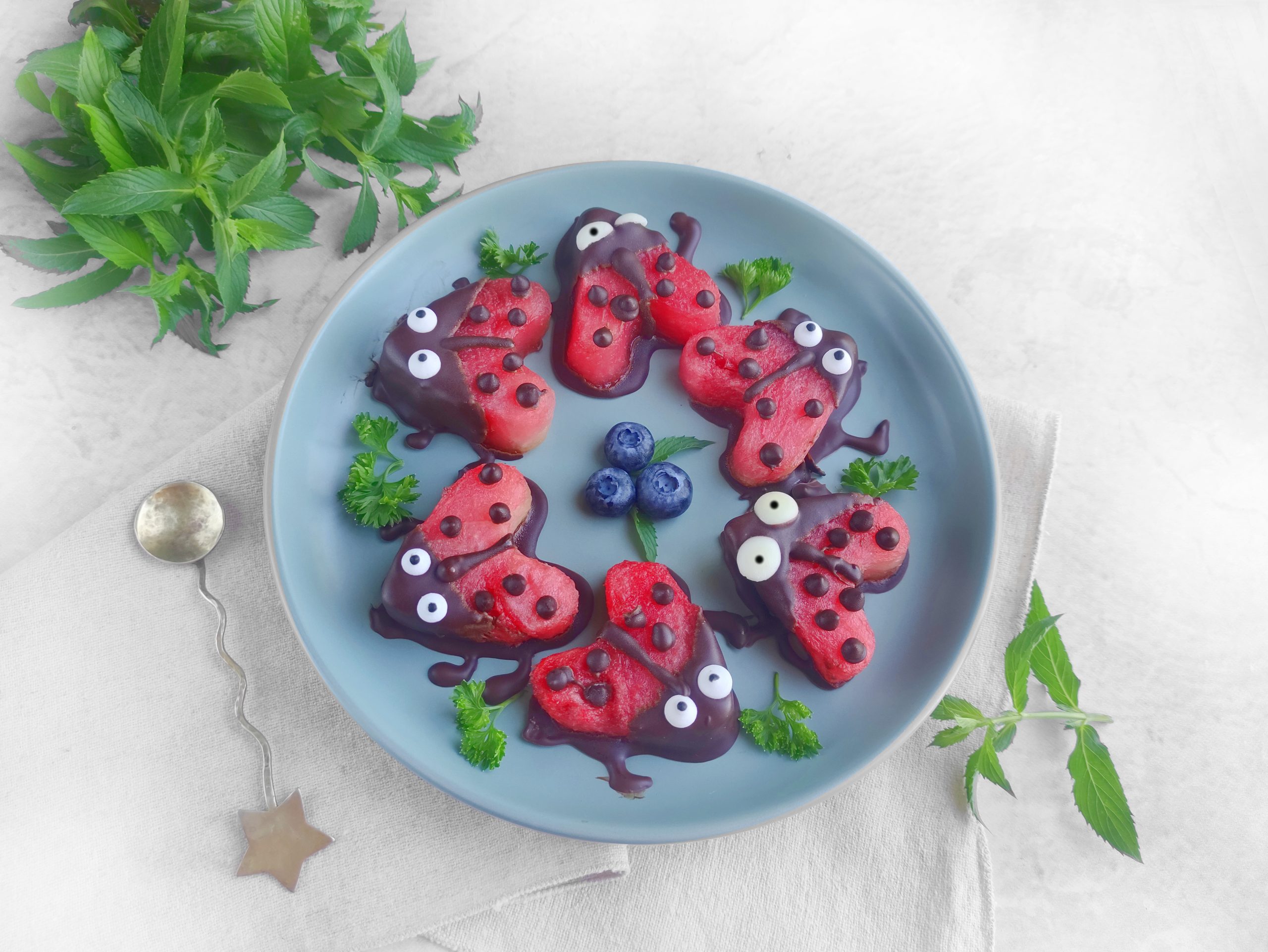 Homemade Chocolate Covered Watermelon Ladybug Treats