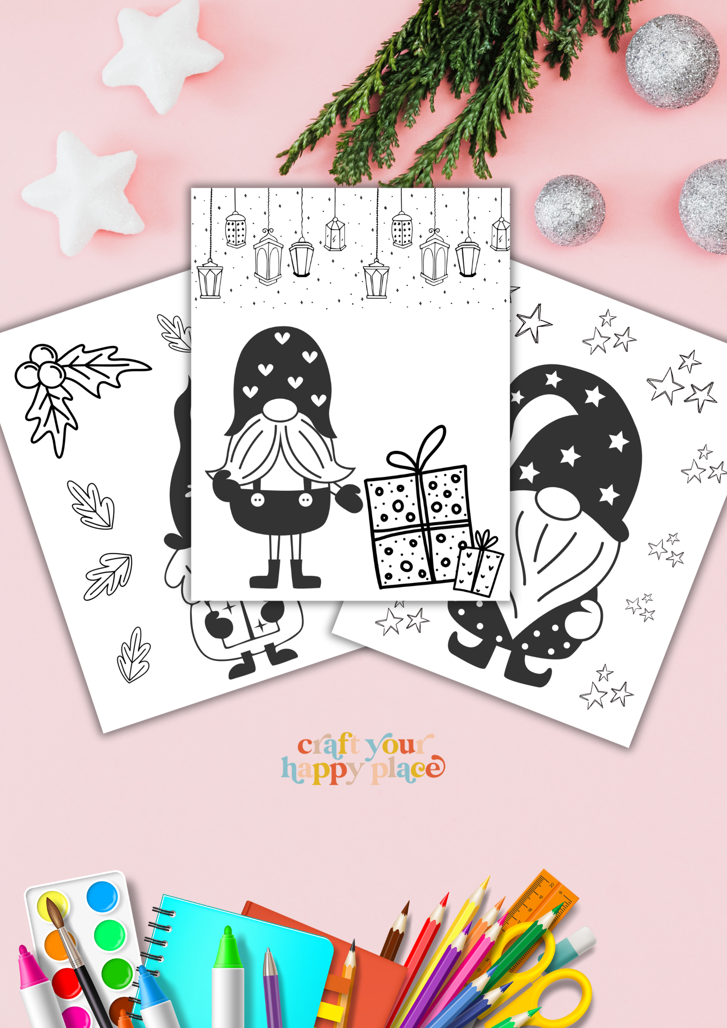 Gnome Christmas Coloring Pages (Free Printable)