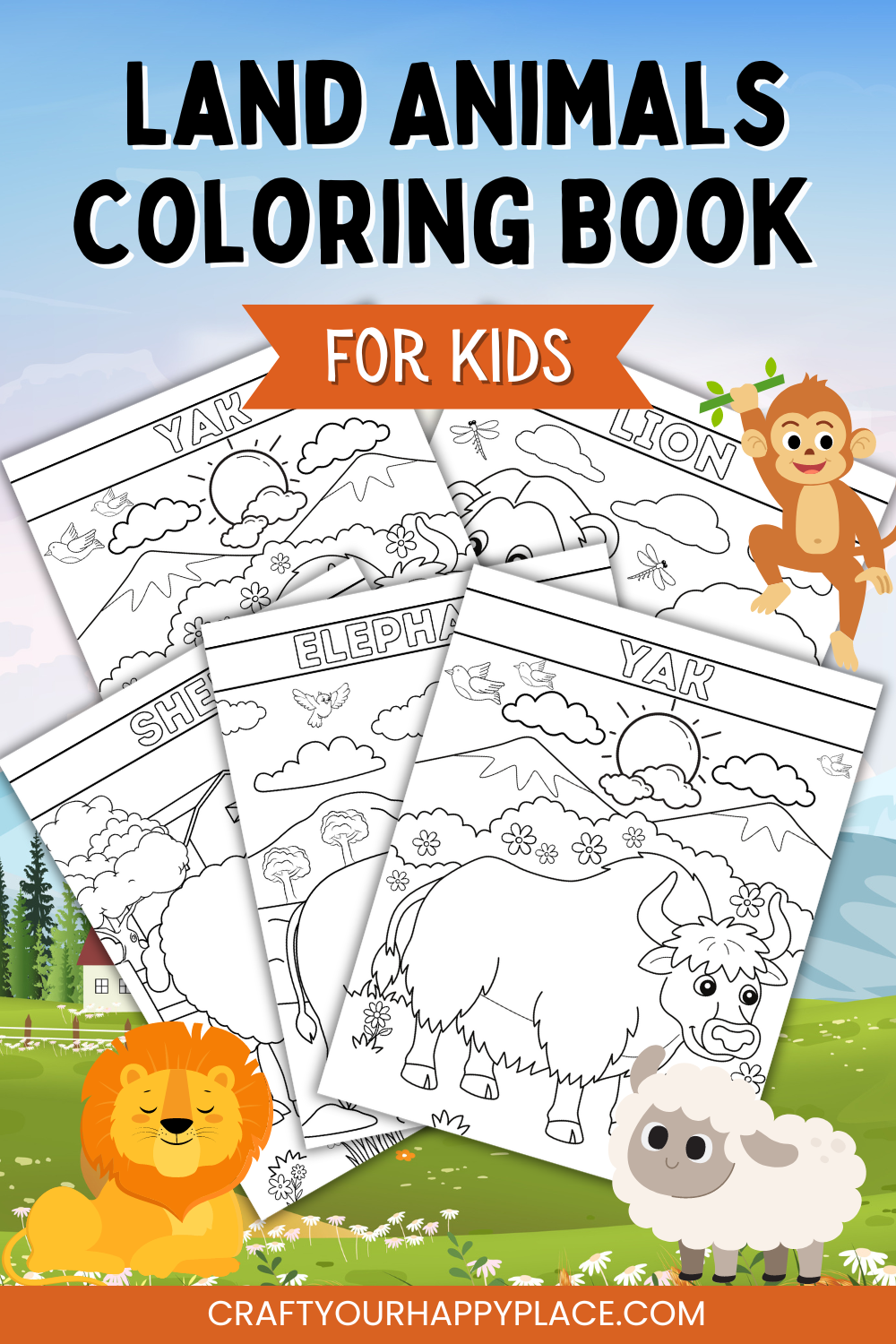 Land Animals Coloring Book for Kids Pin