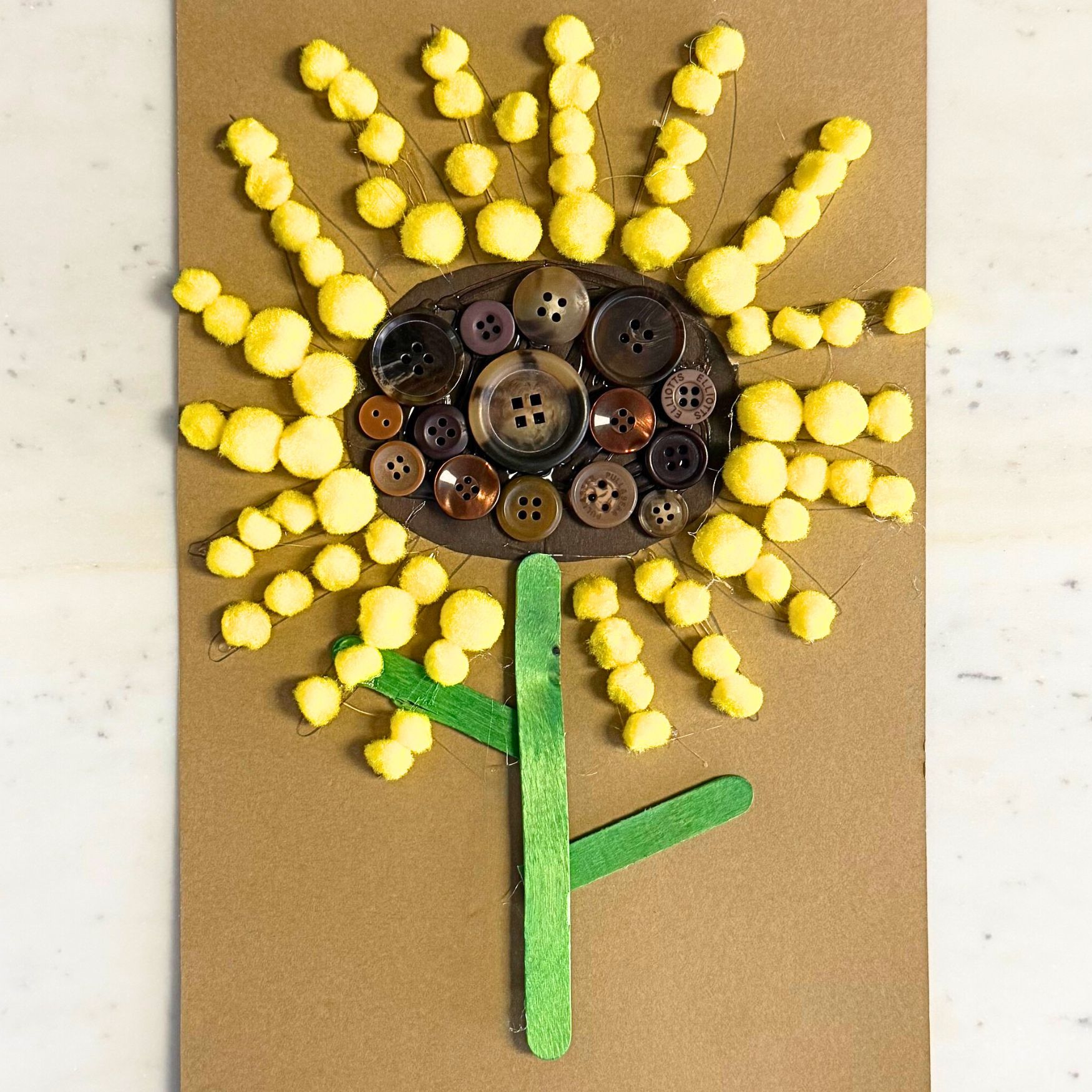 Easy Paper Sunflower with Pom Poms