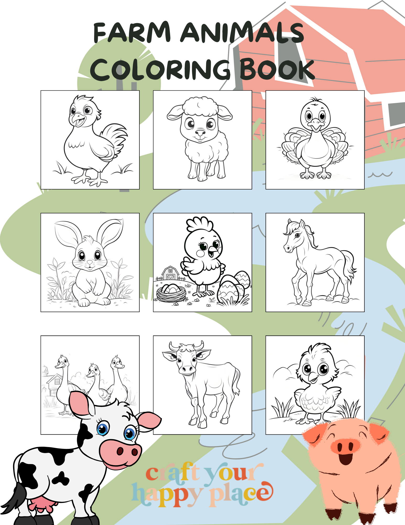 Farm Animals Coloring Book for Kids (30 Page Free Printable)